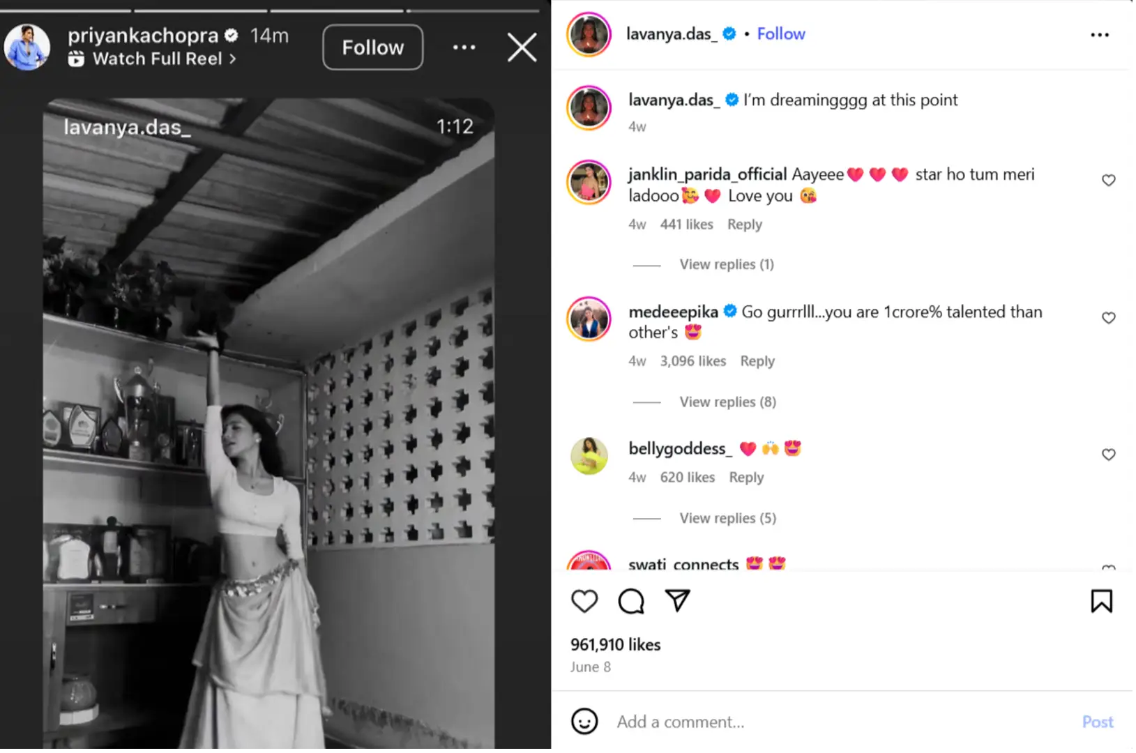 Priyanka Chopra Praise Lavanya Das on Instagram